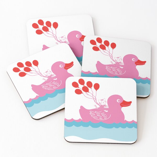 Item preview, Cute Cat Riding Pink Duck with Red Balloons. designed and sold by EunsooLee.