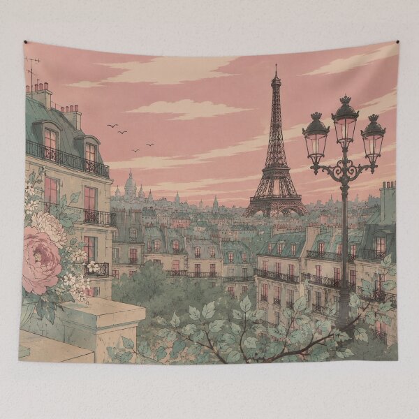 Item preview, Paris Promenade: Pastel Parisian Rooftops & Eiffel Tower Illustration designed and sold by CaseyMichelleArt.