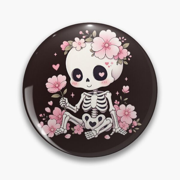 Item preview, Cute Skeleton with Pink Flowers Kawaii Gothic designed and sold by SweetLilith.
