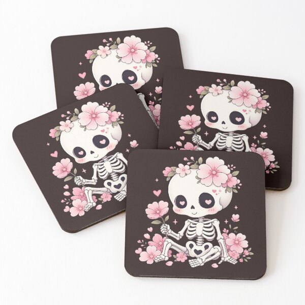 Item preview, Cute Skeleton with Pink Flowers Kawaii Gothic designed and sold by SweetLilith.