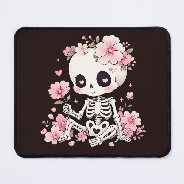 Item preview, Cute Skeleton with Pink Flowers Kawaii Gothic designed and sold by SweetLilith.