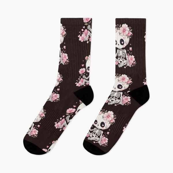Item preview, Cute Skeleton with Pink Flowers Kawaii Gothic designed and sold by SweetLilith.