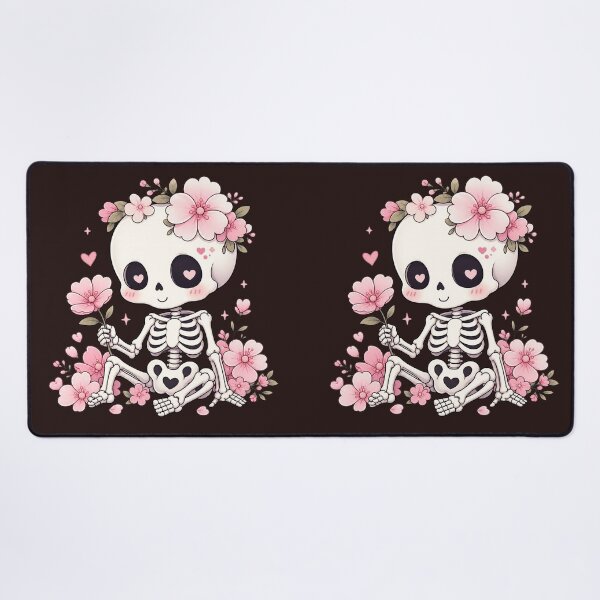 Item preview, Cute Skeleton with Pink Flowers Kawaii Gothic designed and sold by SweetLilith.