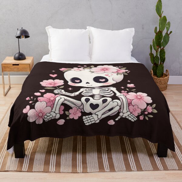 Item preview, Cute Skeleton with Pink Flowers Kawaii Gothic designed and sold by SweetLilith.