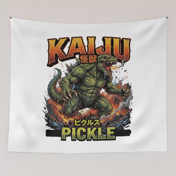Item preview, Pickles Turned into a Monster – Giant Kaiju Pickle Destroying the City designed and sold by LOVEARTDESIGN.