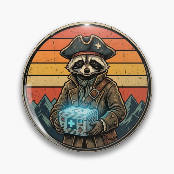 Item preview, Retro Space Pirate Doctor Raccoon Vintage Badge designed and sold by DuckOddity.