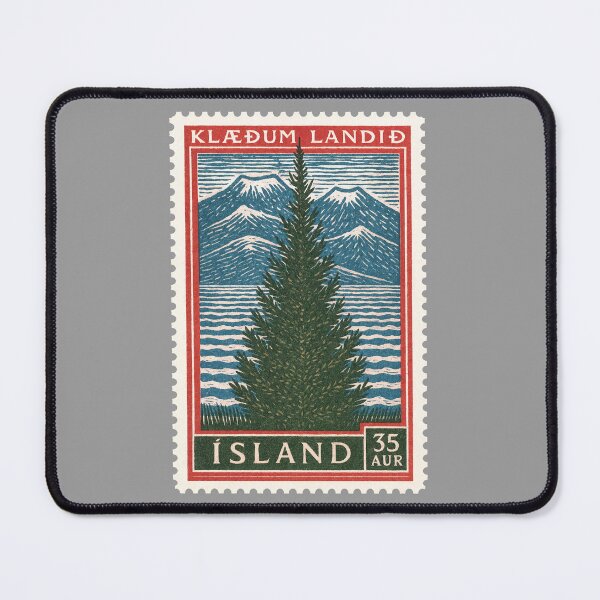 Item preview, Vintage Iceland Pine Tree Postage Stamp Art – Nordic Mountain Landscape designed and sold by retrographics.