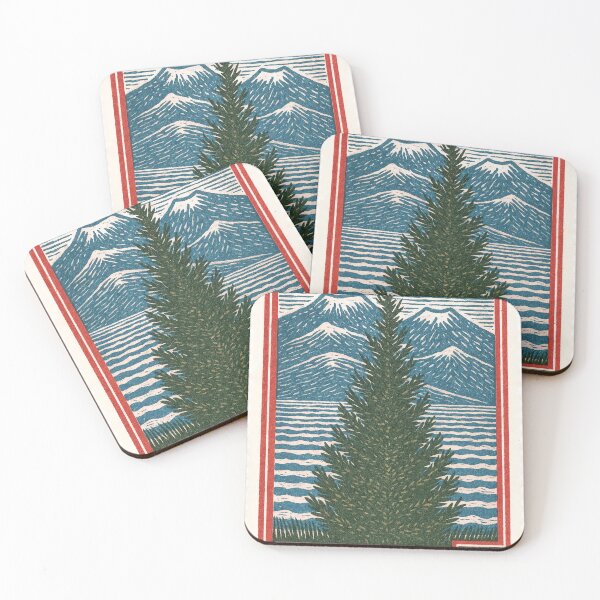 Item preview, Vintage Iceland Pine Tree Postage Stamp Art – Nordic Mountain Landscape designed and sold by retrographics.