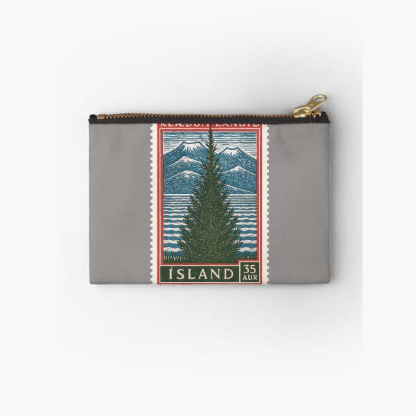 Item preview, Vintage Iceland Pine Tree Postage Stamp Art – Nordic Mountain Landscape designed and sold by retrographics.