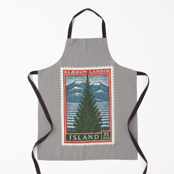Item preview, Vintage Iceland Pine Tree Postage Stamp Art – Nordic Mountain Landscape designed and sold by retrographics.