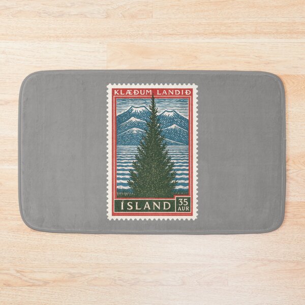 Item preview, Vintage Iceland Pine Tree Postage Stamp Art – Nordic Mountain Landscape designed and sold by retrographics.
