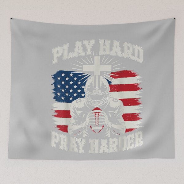 Item preview, Christian Football Play Hard Pray Harder American Flag designed and sold by mjohnson9.