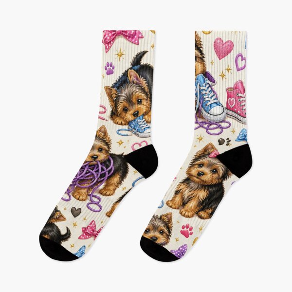 Item preview, Traviesos Yorkshire Terriers jugando con zapatos designed and sold by Wags & Tails.
