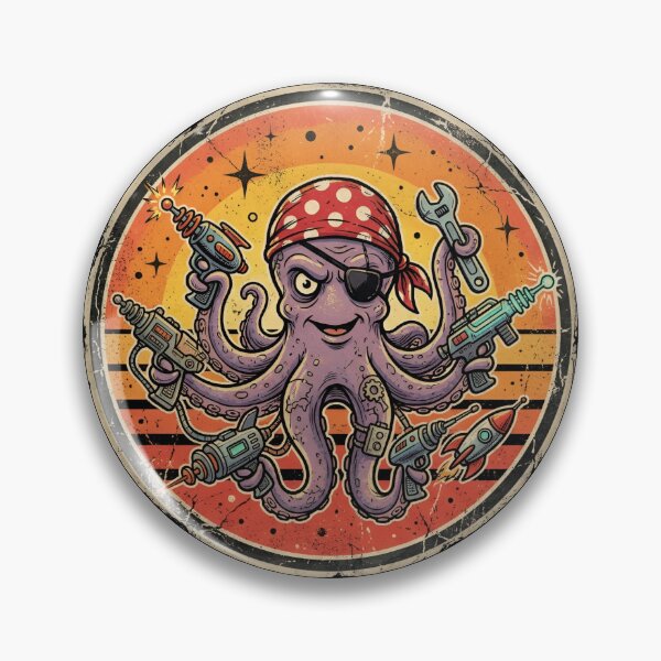 Item preview, Retro Sci-Fi Pirate Octopus Vintage Badge designed and sold by DuckOddity.