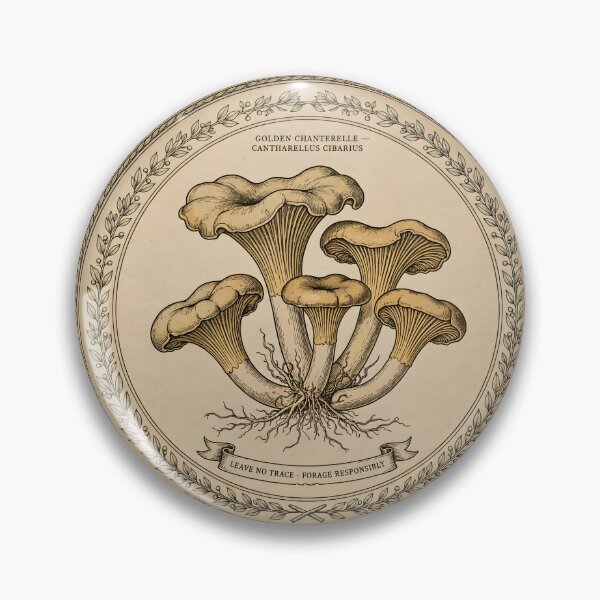 Item preview, Golden Chanterelle - Leave No Trace Forage Responsibly - Vintage Mycology Badge designed and sold by SoulenCify.