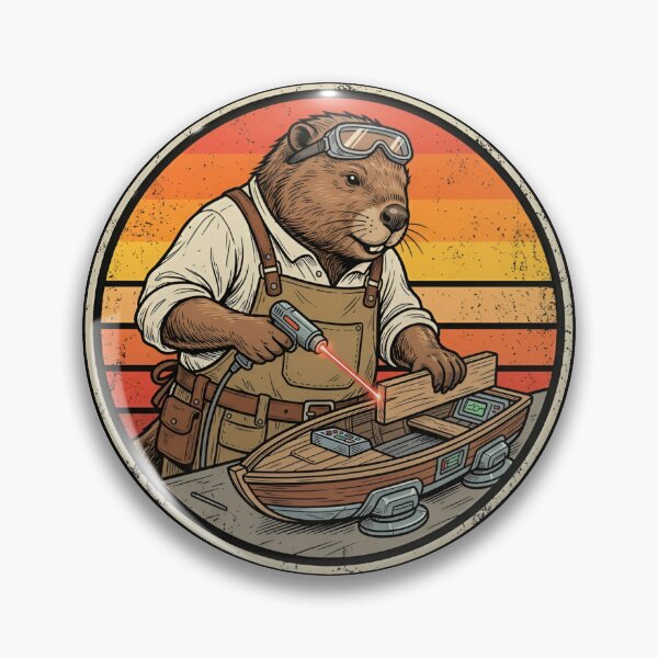 Item preview, Retro Space Shipwright Beaver Vintage Badge designed and sold by DuckOddity.