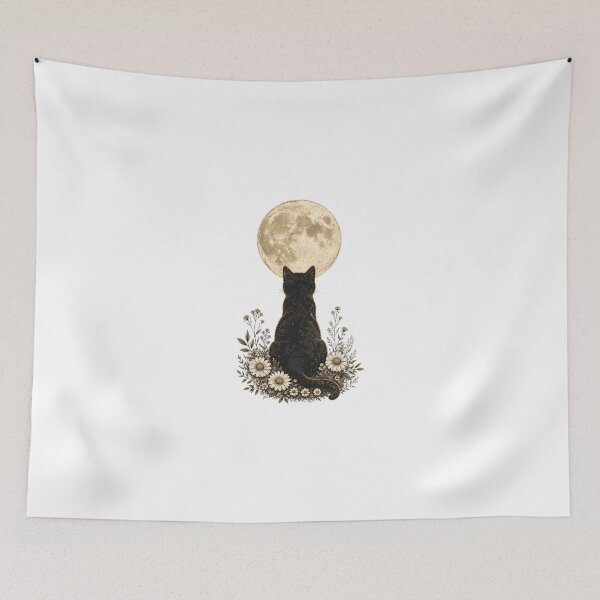Item preview, Black Cat, Moon, Flowers, Meadow.   designed and sold by T shirts Collective.