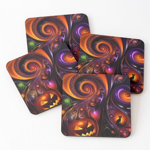Item preview, Spooky Halloween Pumpkin Black Cat Fractal Swirl designed and sold by Harmonic_Layers.