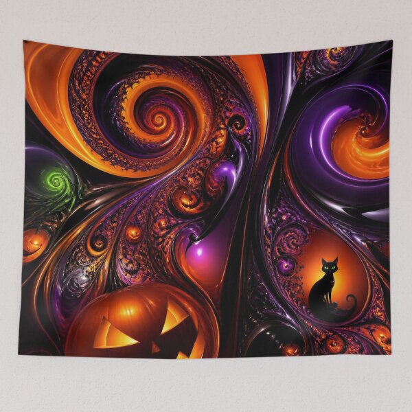 Item preview, Spooky Halloween Pumpkin Black Cat Fractal Swirl designed and sold by Harmonic_Layers.