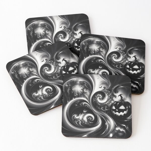 Item preview, Monochrome Halloween Pumpkin Haunted Castle Swirl designed and sold by Harmonic_Layers.