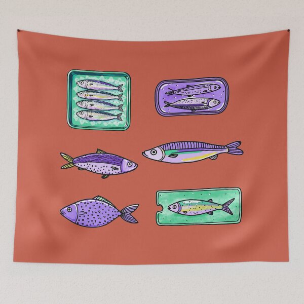 Item preview, Retro Kitchen Tinned Sardine Fish Illustration designed and sold by bosamji.