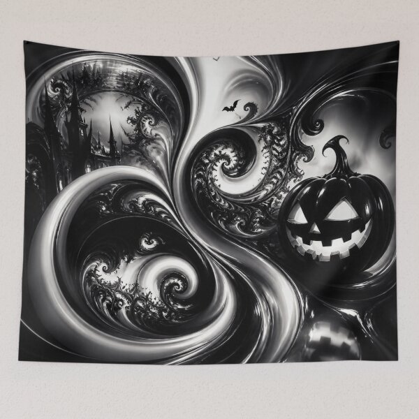 Item preview, Monochrome Halloween Pumpkin Haunted Castle Swirl designed and sold by Harmonic_Layers.