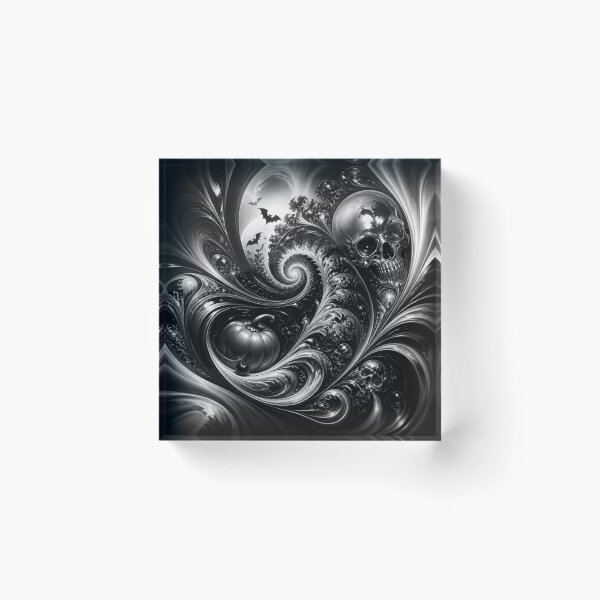 Item preview, Monochrome Metallic Skull Pumpkin Halloween Fractal designed and sold by Harmonic_Layers.