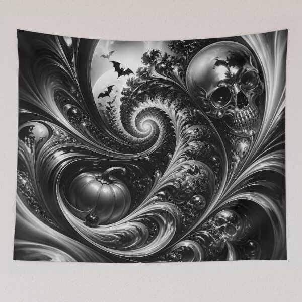 Item preview, Monochrome Metallic Skull Pumpkin Halloween Fractal designed and sold by Harmonic_Layers.