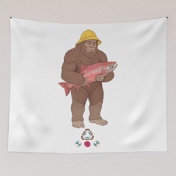 Item preview, Funny Bigfoot Fisherman Holding a Big Salmon designed and sold by Whimsy Trail Co.