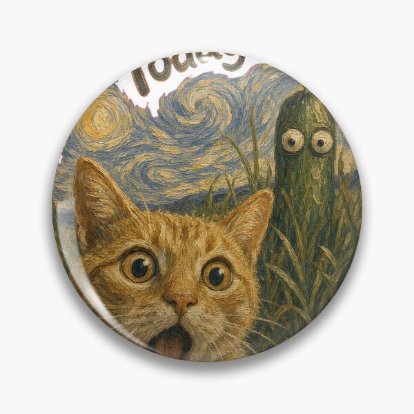 Item preview, Startled Cat Selfie with Googly-Eyed Cucumber Van Gogh Style T-Shirt designed and sold by KIDEnia.
