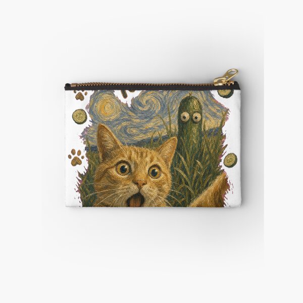 Item preview, Startled Cat Selfie with Googly-Eyed Cucumber Van Gogh Style T-Shirt designed and sold by KIDEnia.