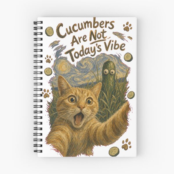 Item preview, Startled Cat Selfie with Googly-Eyed Cucumber Van Gogh Style T-Shirt designed and sold by KIDEnia.