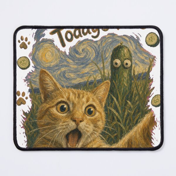 Item preview, Startled Cat Selfie with Googly-Eyed Cucumber Van Gogh Style T-Shirt designed and sold by KIDEnia.