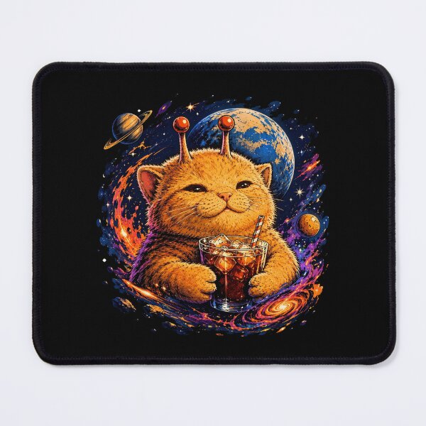 Item preview, Retro Alien Space Cat Drinking Iced Beverage in Galaxy designed and sold by Vermanartist.