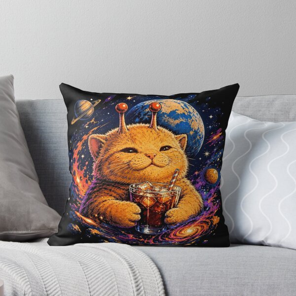 Item preview, Retro Alien Space Cat Drinking Iced Beverage in Galaxy designed and sold by Vermanartist.