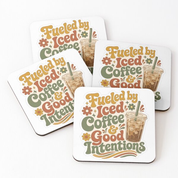 Item preview, Fueled By Iced Coffee & Good Intentions - Retro 70s Typography designed and sold by OverthoughtStudio.