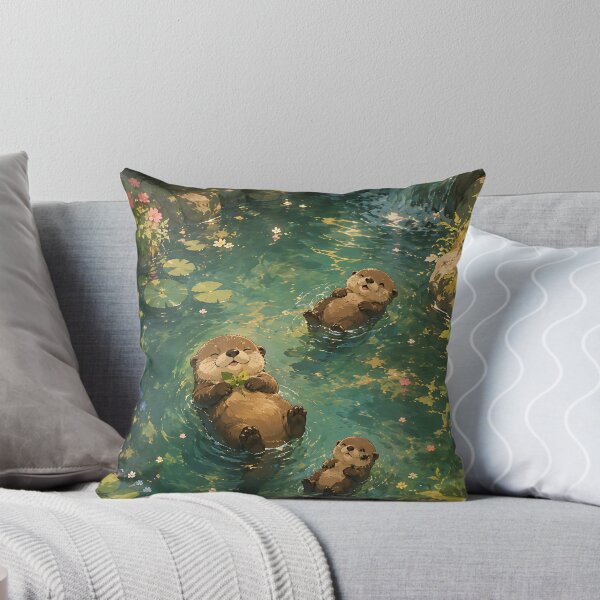 Item preview, Whimsical Otters Floating by the Waterfall designed and sold by Jaideep Walia.