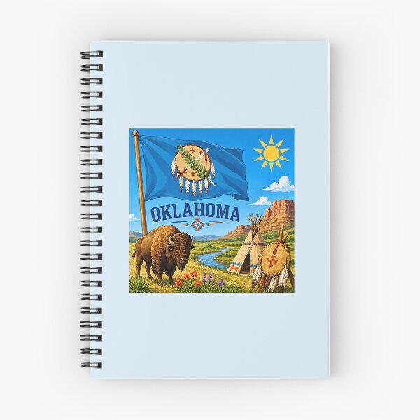 Item preview, Oklahoma Flag with Bison and Prairie Landscape designed and sold by Myra365Art.