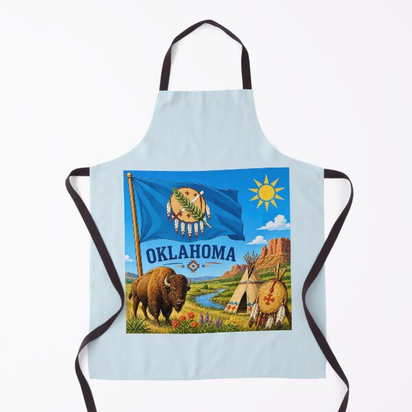 Item preview, Oklahoma Flag with Bison and Prairie Landscape designed and sold by Myra365Art.