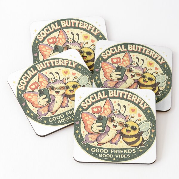 Item preview, Social Butterfly – Cute Retro Bee & Butterfly Selfie Badge designed and sold by Mindful56.
