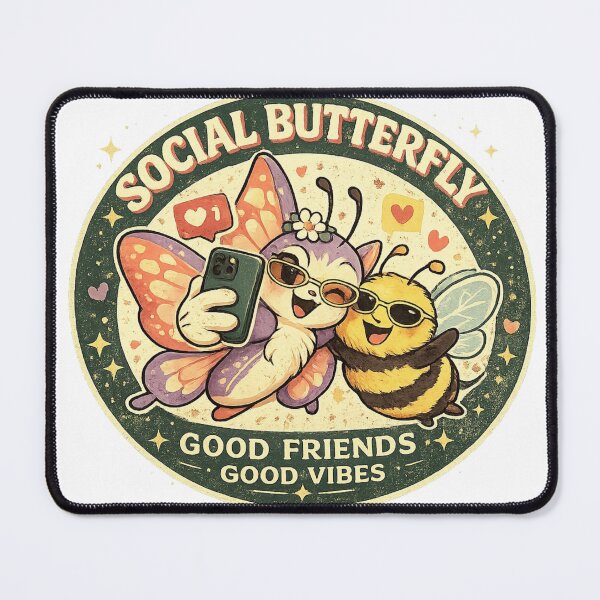 Item preview, Social Butterfly – Cute Retro Bee & Butterfly Selfie Badge designed and sold by Mindful56.