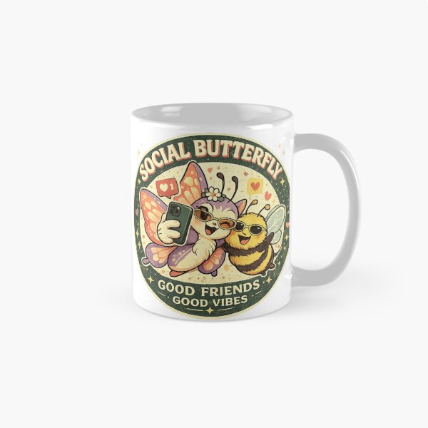 Item preview, Social Butterfly – Cute Retro Bee & Butterfly Selfie Badge designed and sold by Mindful56.