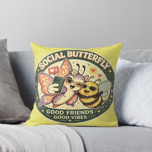 Item preview, Social Butterfly – Cute Retro Bee & Butterfly Selfie Badge designed and sold by Mindful56.