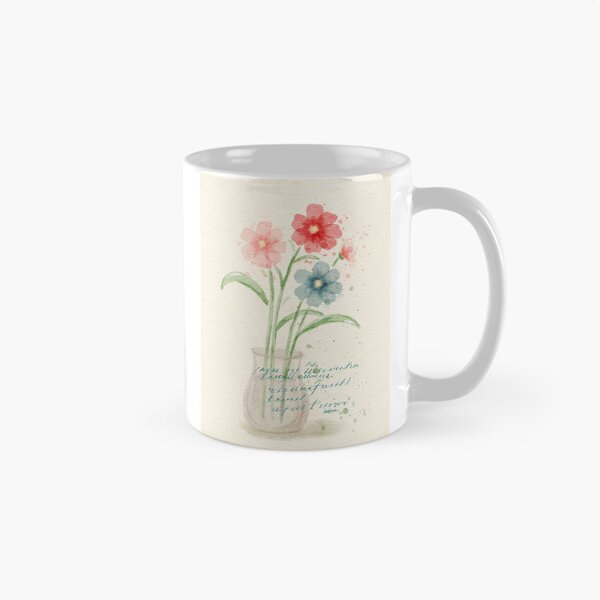 Item preview, Vintage Watercolor Flowers in Glass Vase with Calligraphy designed and sold by LafinaArt.