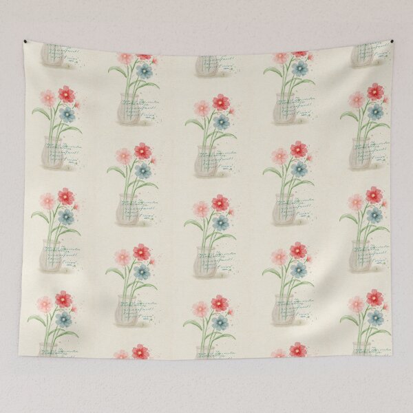 Item preview, Vintage Watercolor Flowers in Glass Vase with Calligraphy designed and sold by LafinaArt.