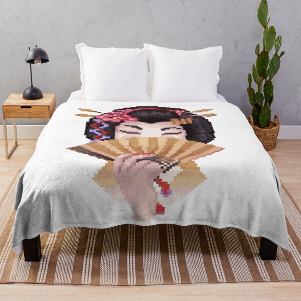 Item preview, Japanese Anime Girl Pixel Art with Pink Flowers and Kimono designed and sold by HopeDetour.