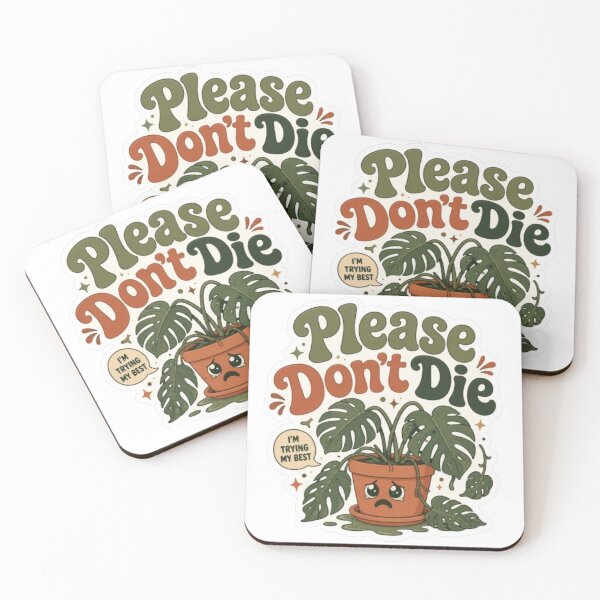 Item preview, Please Don't Die Monstera Plant - Retro 70s Typography designed and sold by OverthoughtStudio.