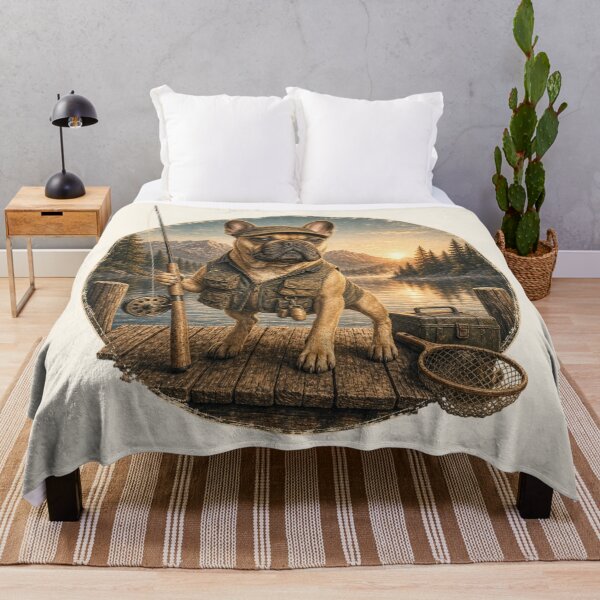 Item preview, Frenchie Fishing Adventure Rustic Lake Dock Dog Design designed and sold by Rosie's Wildflower Boutique.