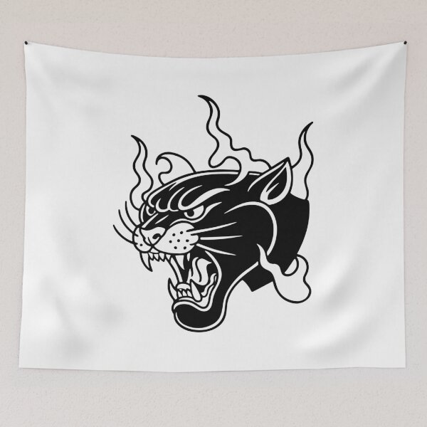Item preview, Old School Roaring Wild Cat Black Ink Art designed and sold by InkStation24.