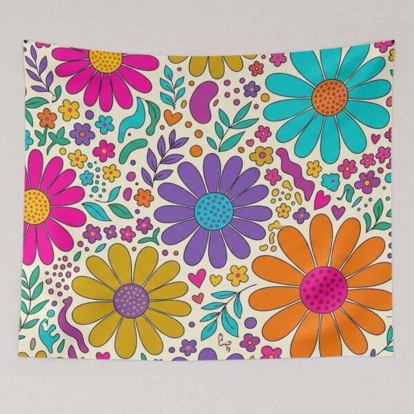 Item preview, Colorful Retro Floral Doodle Pattern designed and sold by FashioonTrends.
